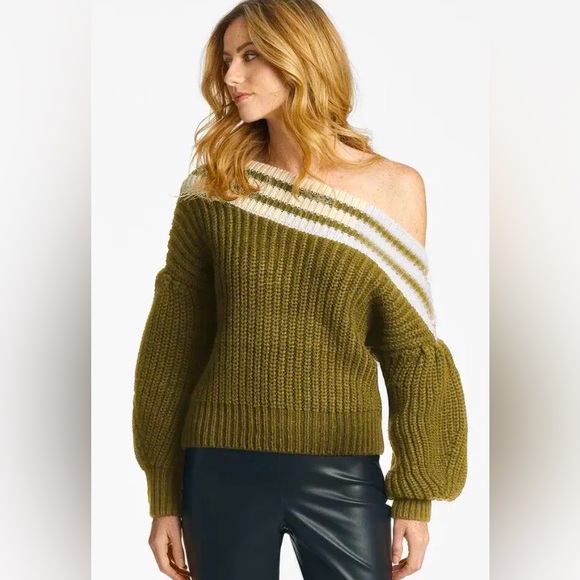 SACHIN & BABI Knit Olive Green Off-Shoulder Sweater - Picture 5 of 15